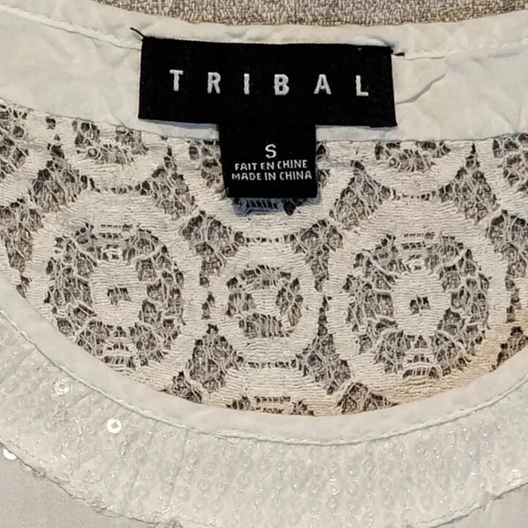 Tribal Women's Sequins & Embroidered  White Tank Top in Size Small - Picture 3 of 12